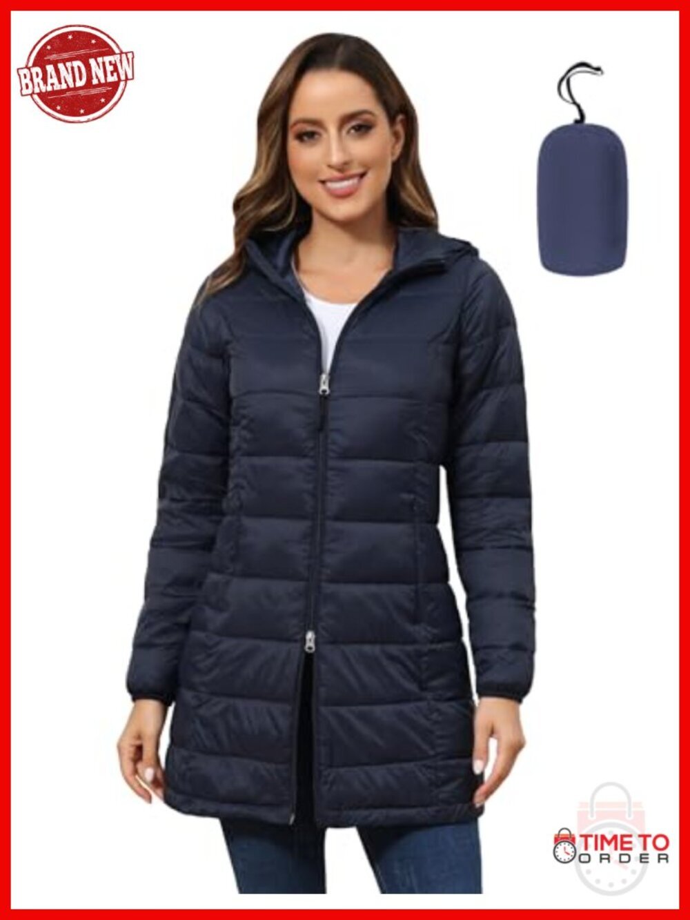 Plus Size Puffer Jacket Packable Lightweight Quilted Long Hooded Coat